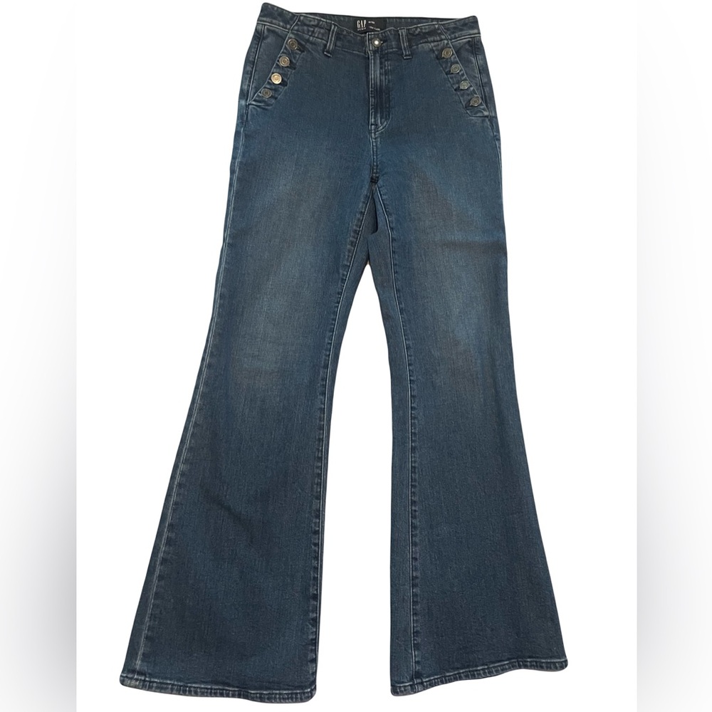 GAP Women's Blue 70s Flare Jeans with Buttons Size 10/30 Like New